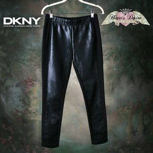 DKNY Faux Vegan Leather Front Black Leggings Sz S